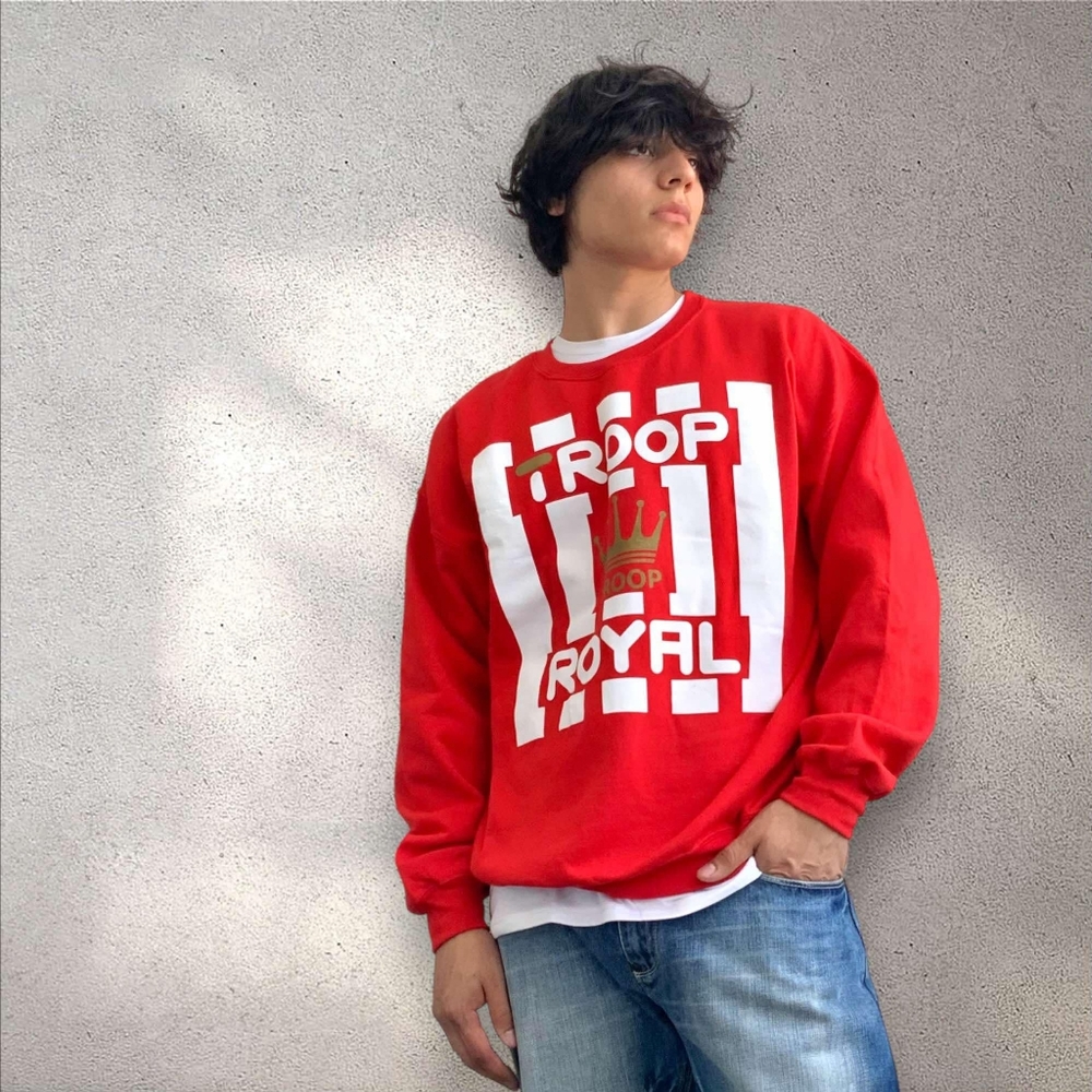 Men's Troop Red | White Fleece Pull Over Crewneck NWT